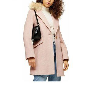 Topshop Women Monica Faux Fur Collar Coat | Size - 6 | Color - Pink
